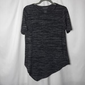 Chelsea & Theodore Black Marled Short Sleeve Asymmetrical Hem Top Small